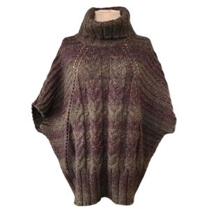 Coldwater Creek Marled Cable Knit Short Batwing Turtleneck Wool Blend Sweater XS